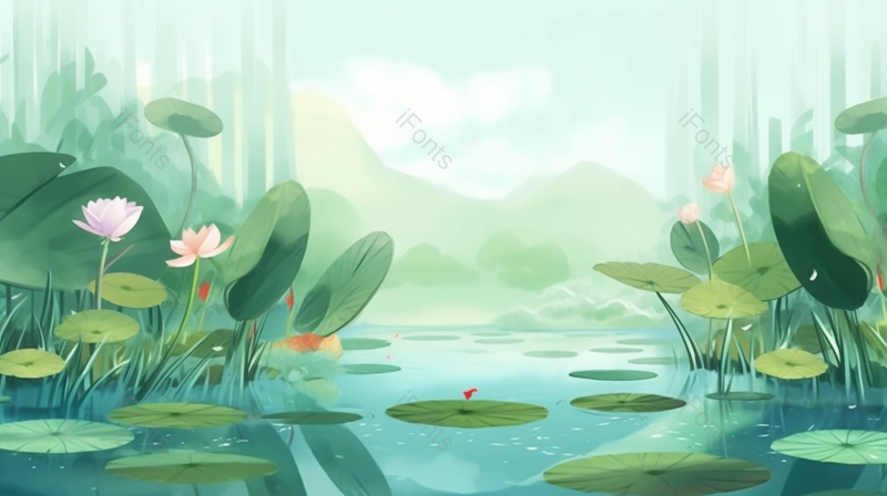 夏日清新绿色荷叶插画背景节气海报,插画/手绘图,插画/手绘图库,插画/手绘图下载,插画/手绘